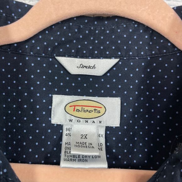 Talbots Tunic Plus XXL Y Neck Long Balloon Sleeve Black Polka Dots Preppy Career - Picture 5 of 10